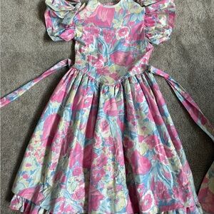 Vintage 80’s Floral Pink and Blue Kids Formal Dress size 7